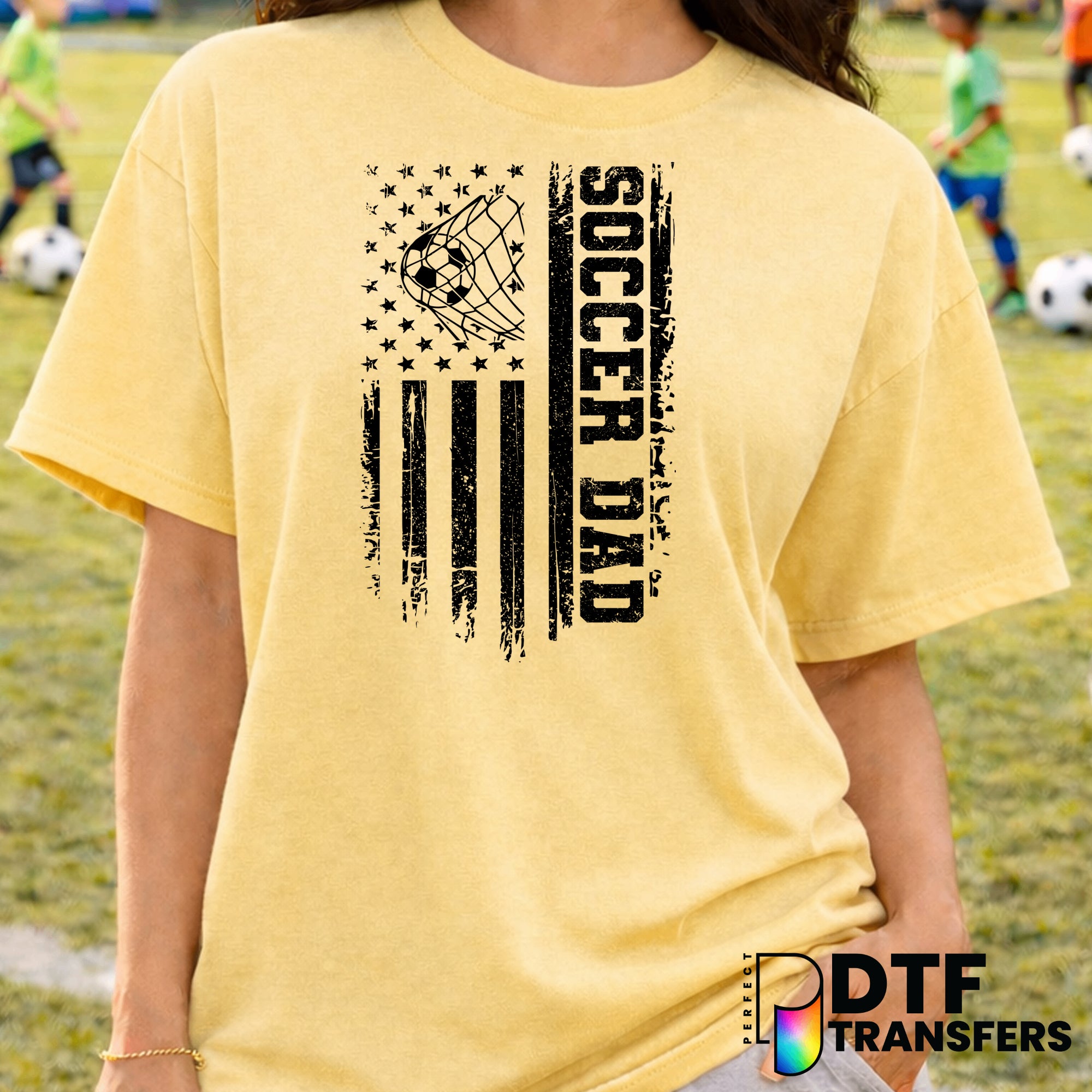 SOCCER DAD AMERICAN FLAG ALL NET – Soccer DTF Transfer