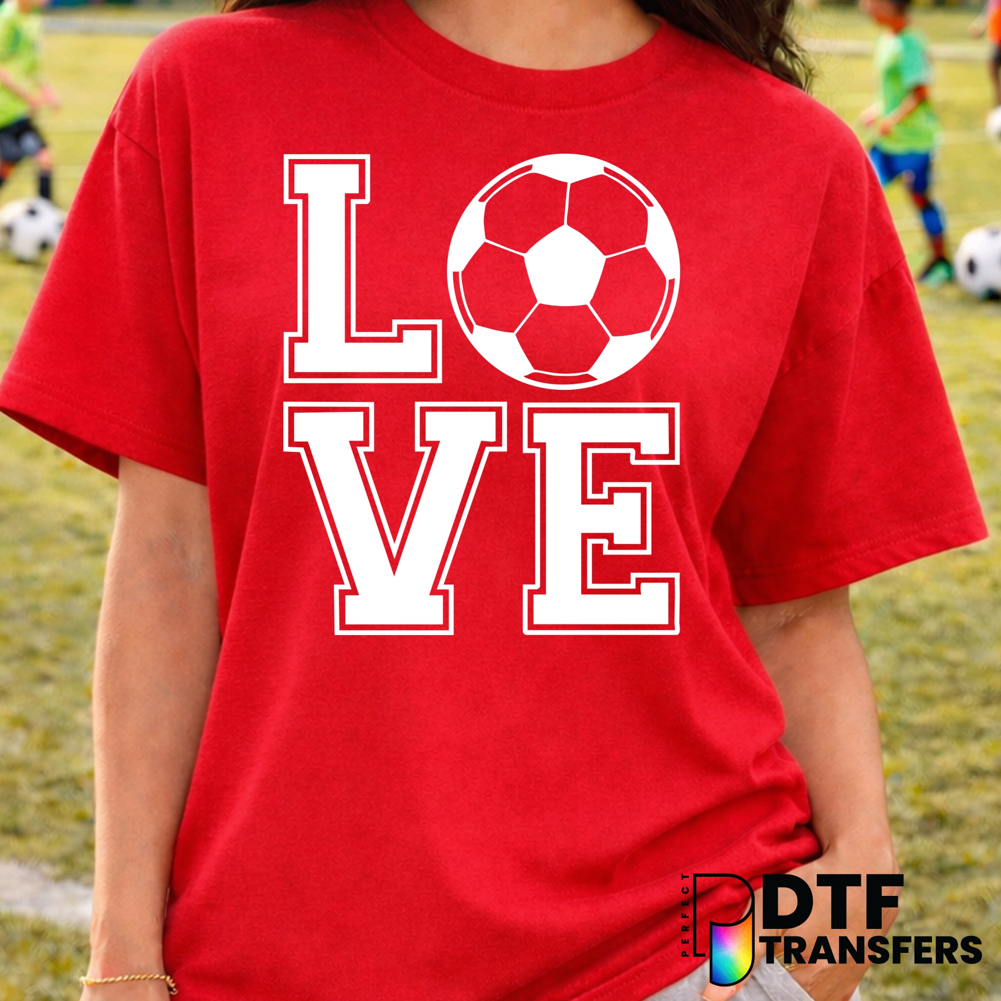 LOVE Stacked Soccer Ball – Soccer DTF Transfer