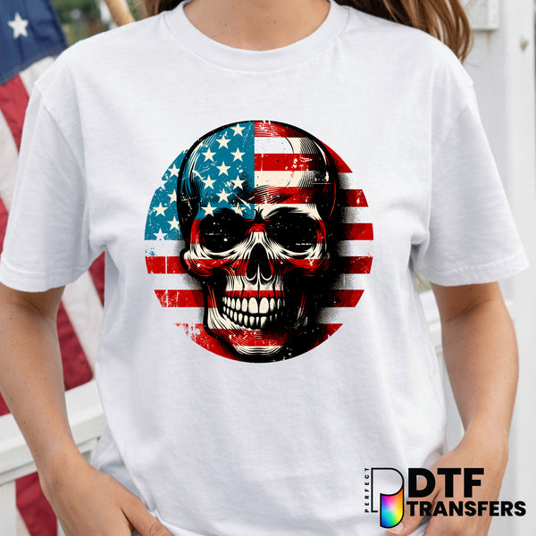 American Flag Skull – Fourth of July DTF Transfer