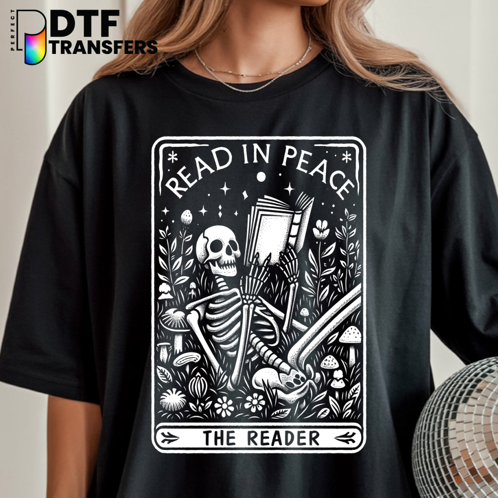READ IN PEACE Skeleton Reading Book – Teacher DTF Transfer