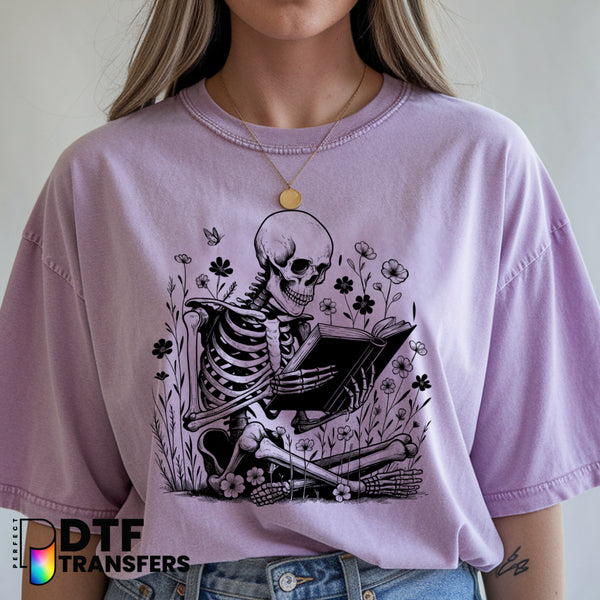 Floral Skeleton Reading Book – Teacher DTF Transfer