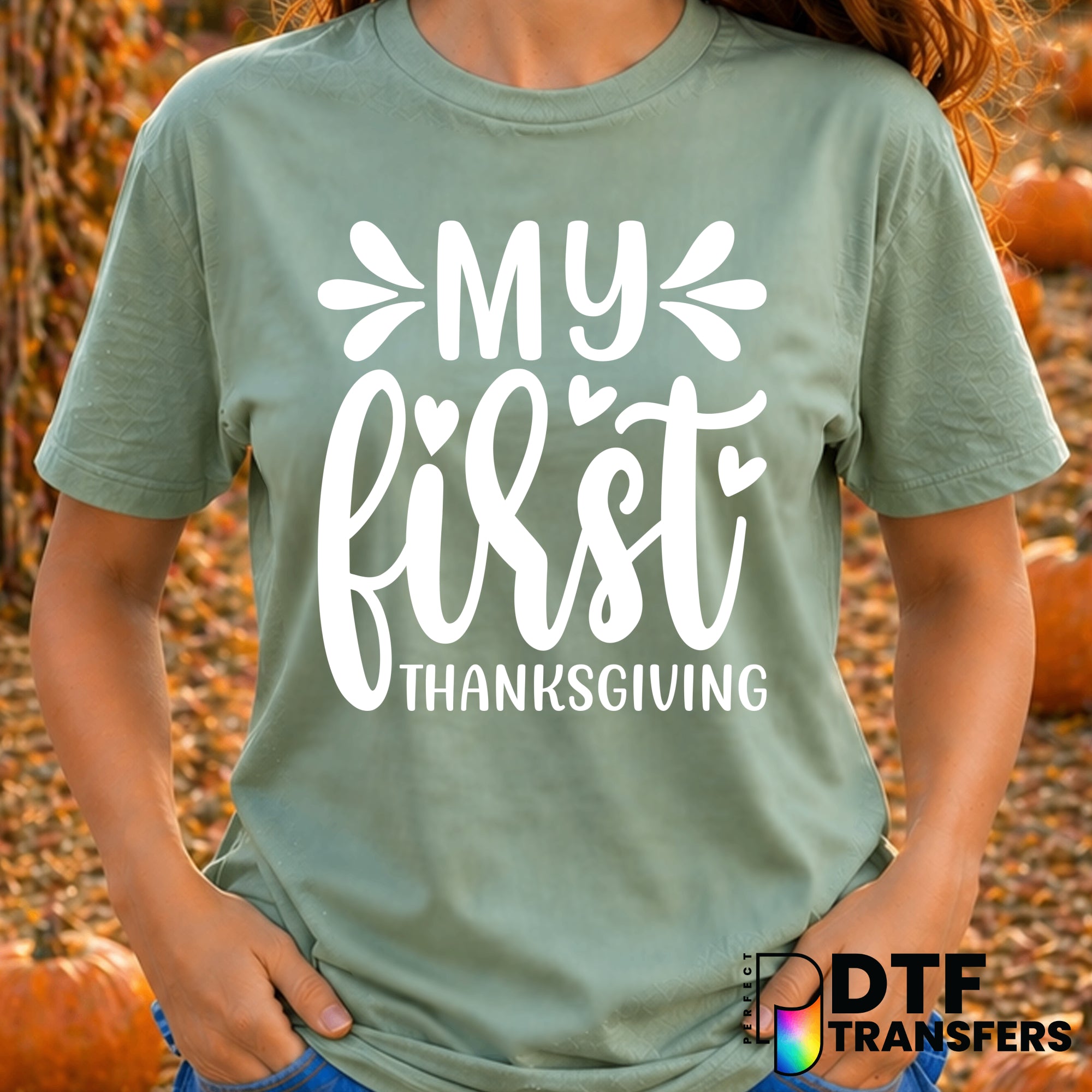 My First Thanksgiving Baby Script Hearts – Thanksgiving DTF Transfer