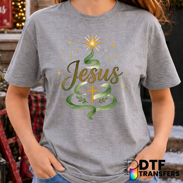 Jesus Christmas Tree Gold Star – Christmas DTF Transfer