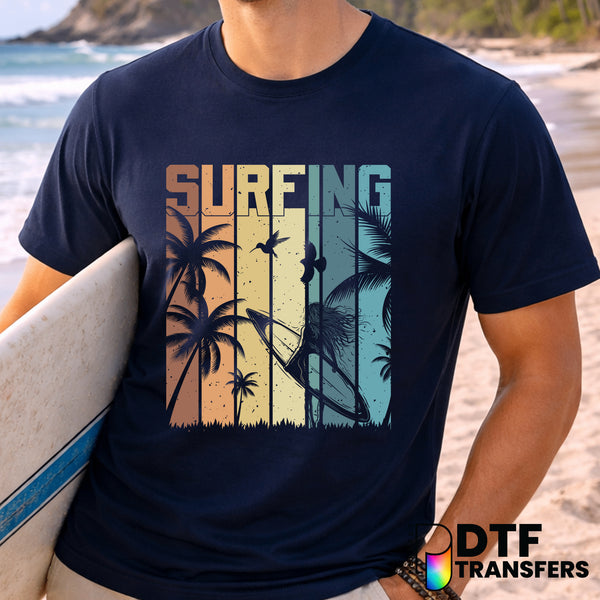 Surfer Girl Retro Sunset – Surfing DTF Transfer