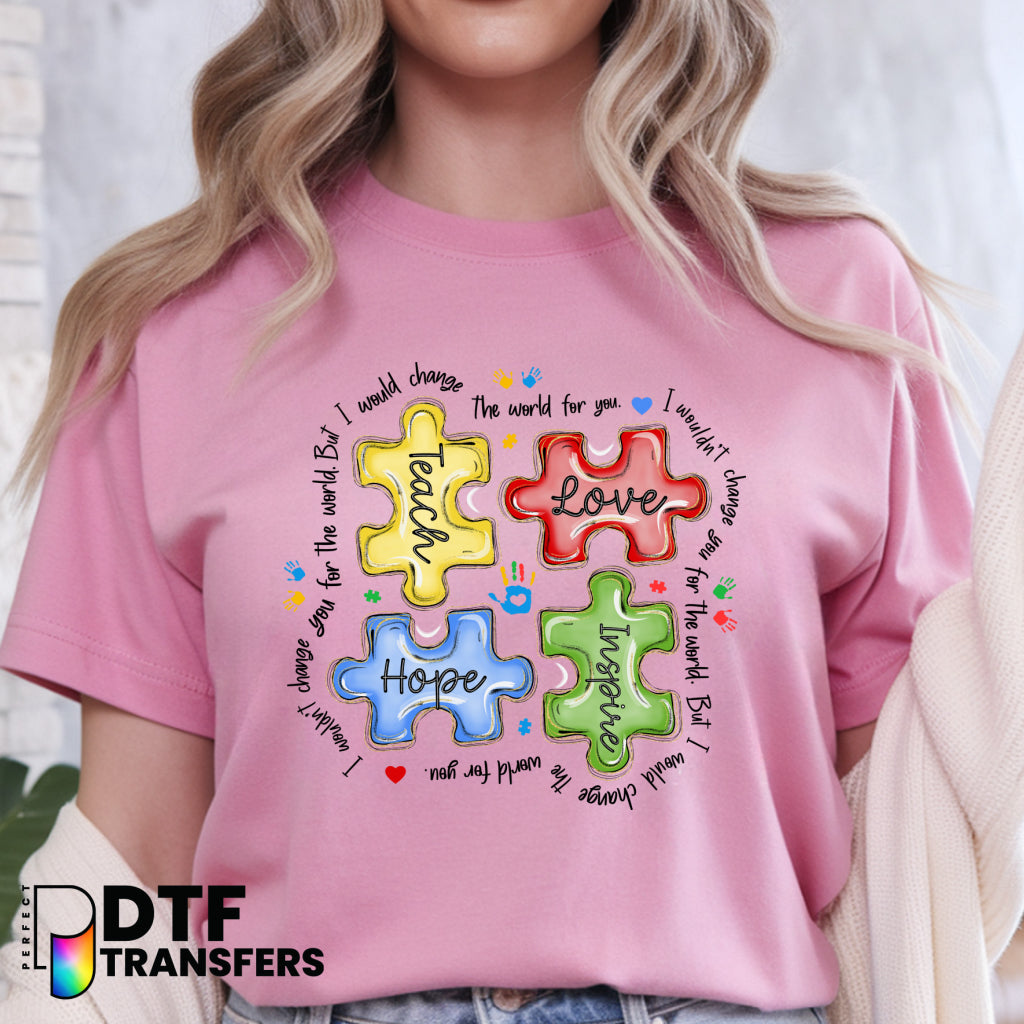 Autism Teach Love Hope Inspire – Special Education DTF Transfer