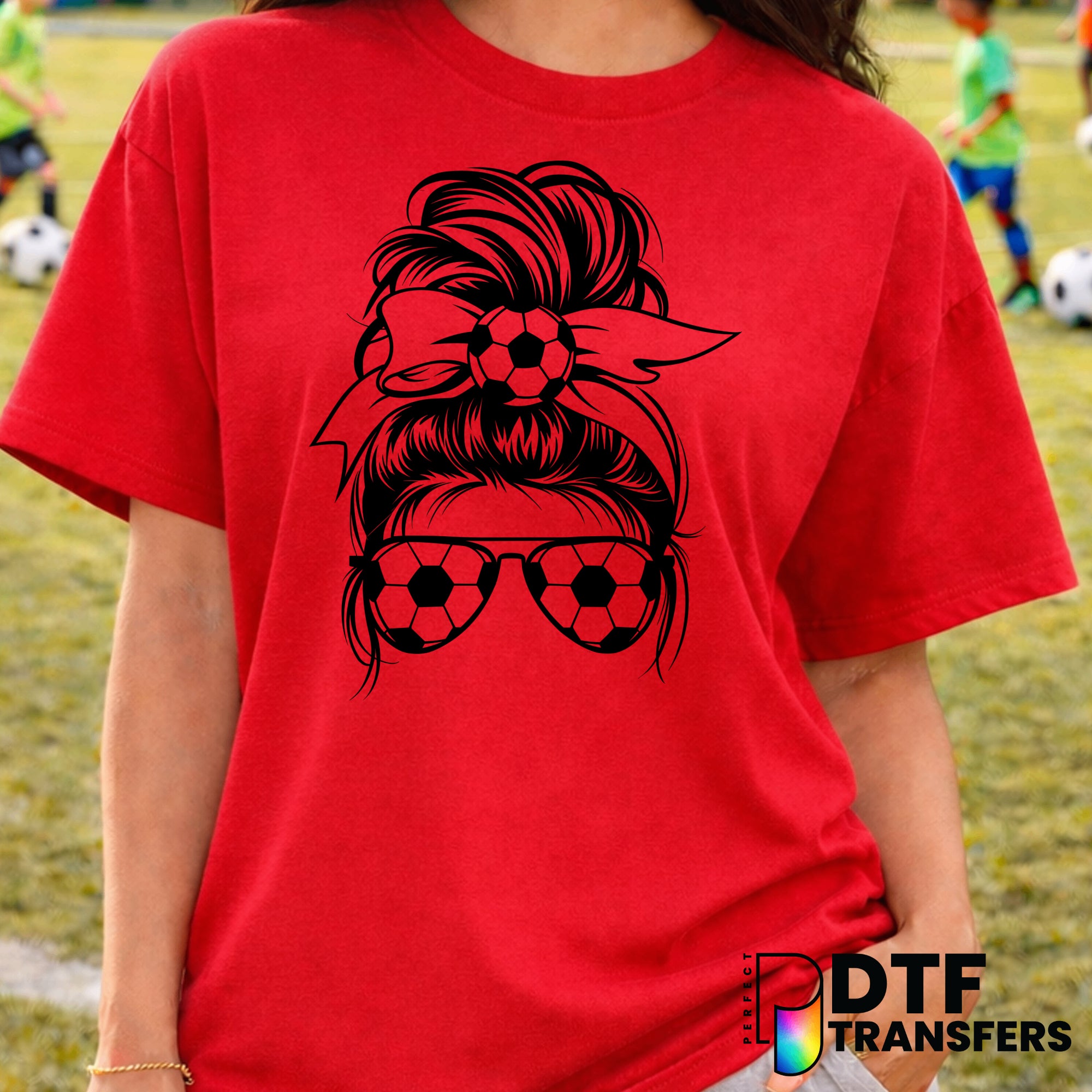 Messy Bun Soccer Mom – Soccer DTF Transfer