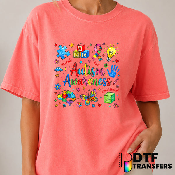 ACCEPT LOVE UNDERSTAND – Autism Awareness DTF Transfer (view 1 of 2) – by Perfect DTF Transfers – Premade DTF Transfers –...