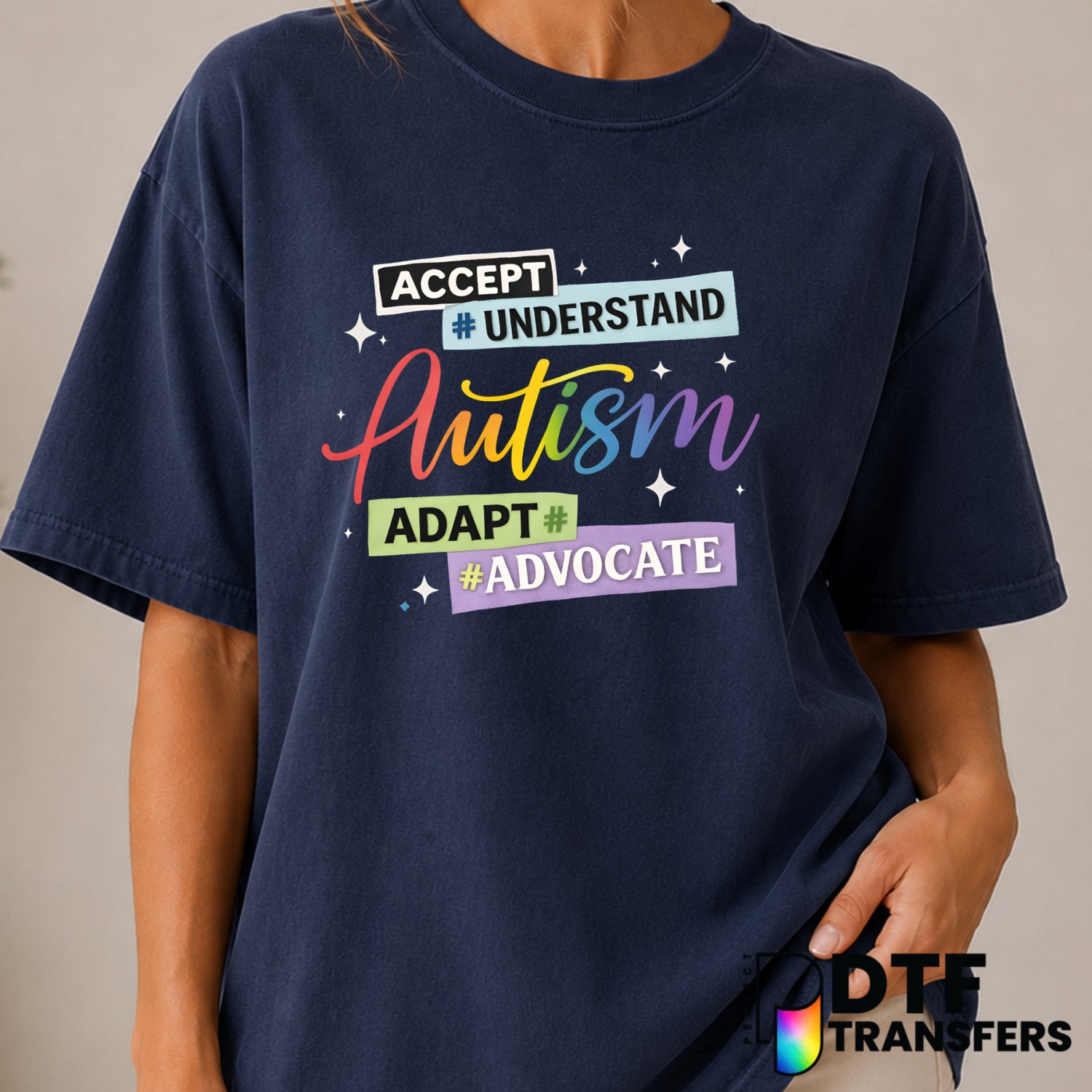 Accept Understand Adapt Advocate Autism Awareness – DTF Transfer (view 1 of 2) – by Perfect DTF Transfers – Premade DTF Tr...