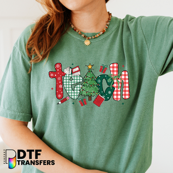 "Teach" Apple & Bow – Teacher DTF Transfer
