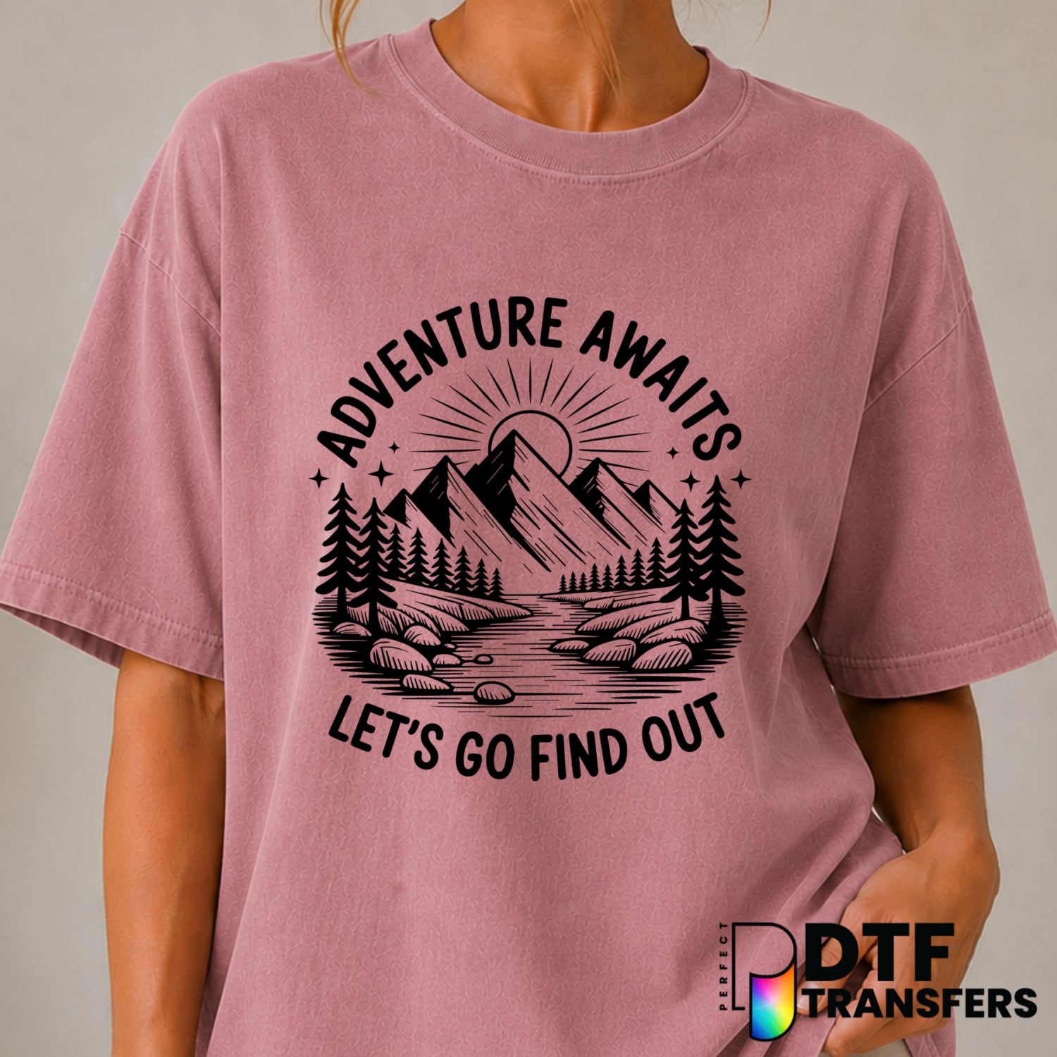 Adventure Awaits Let's Find Out – Camping DTF Transfer (view 1 of 2) – by Perfect DTF Transfers – Premade DTF Transfers –...
