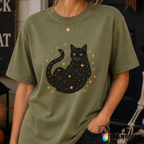 Celestial Black Cat & Moon – Halloween DTF Transfer