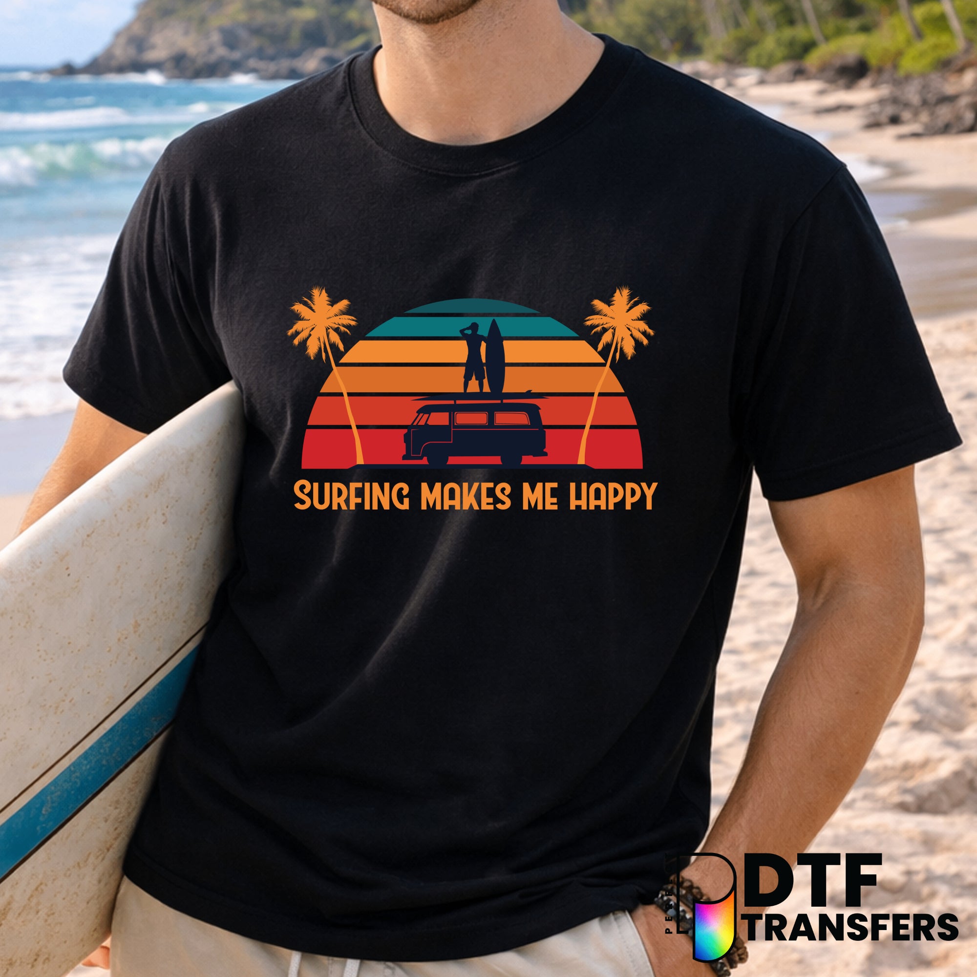 SURFING MAKES ME HAPPY – Surfing DTF Transfer
