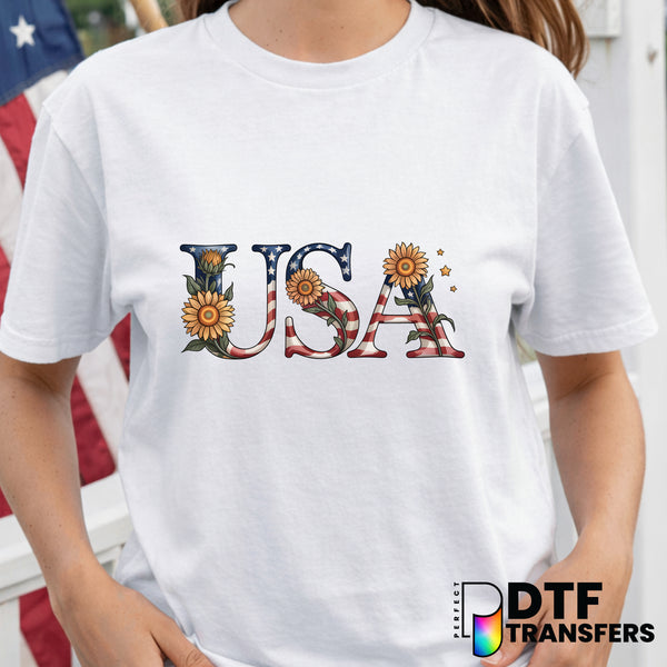 Floral American Flag Heart – Fourth of July DTF Transfer
