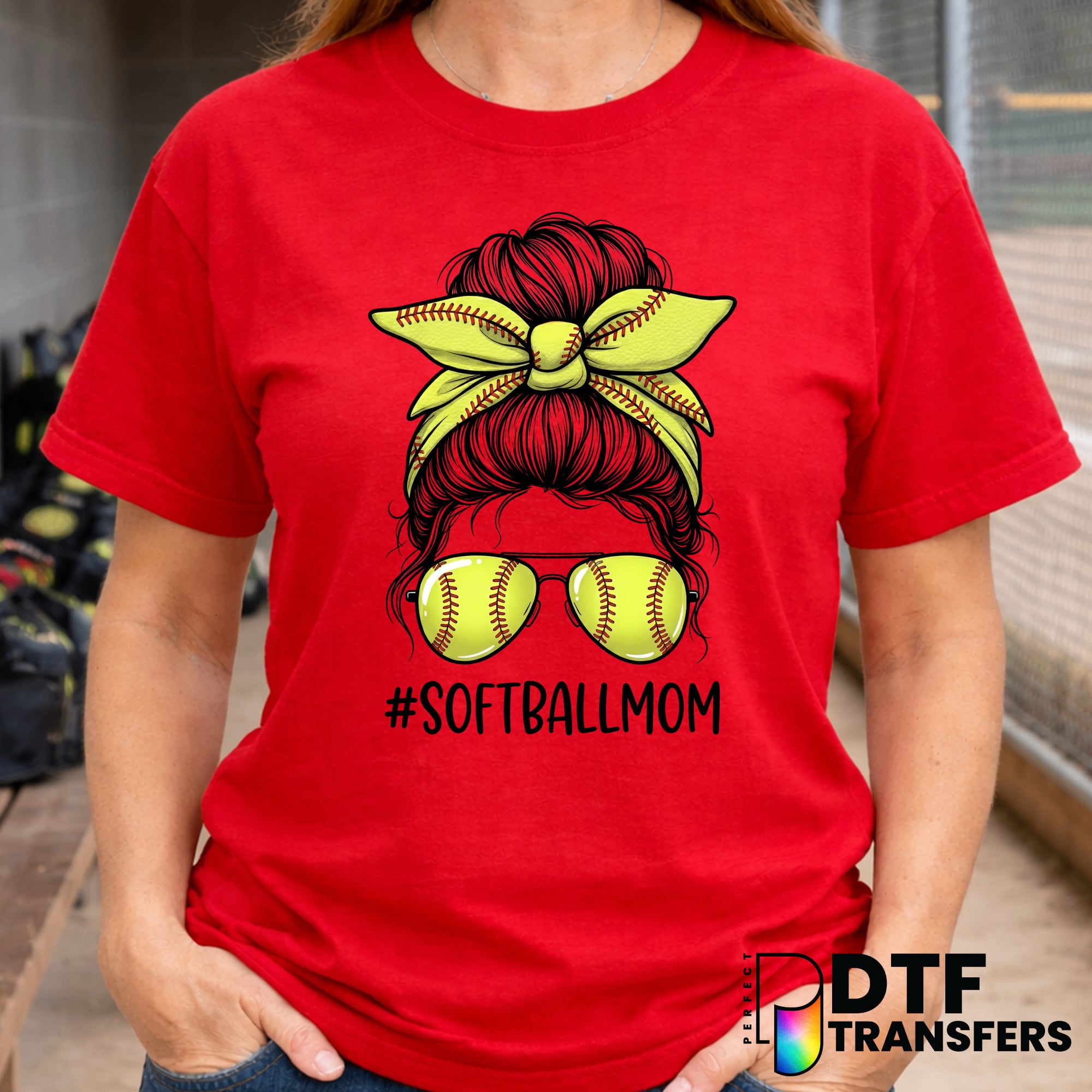 Softball Mom Messy Bun – Softball DTF Transfer