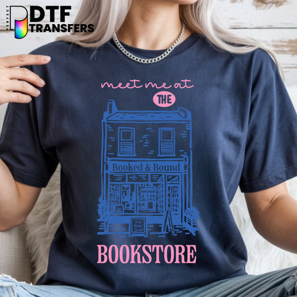Meet Me At The Bookstore with Stack of Books – Teacher DTF Transfer