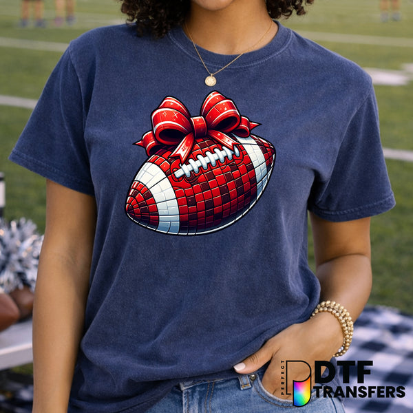 Football with Checkered Bow – Football DTF Transfer