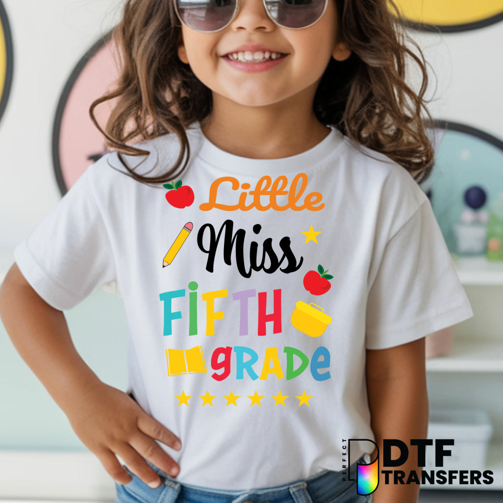 Colorful Little Miss Fifth Grade - Welcome Back to School – Teacher DTF Transfer