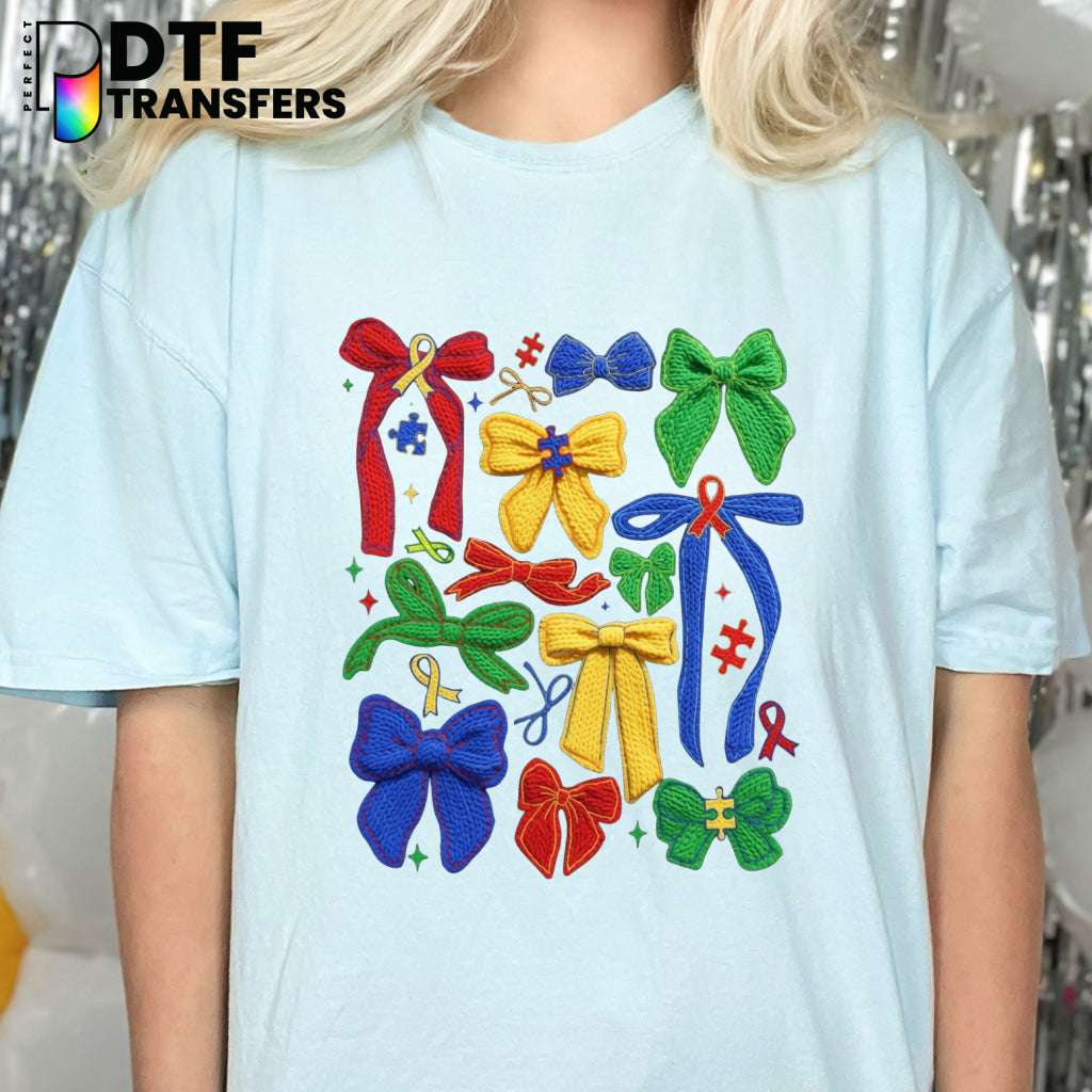 Pink Puzzle Piece Bow – Special Education DTF Transfer