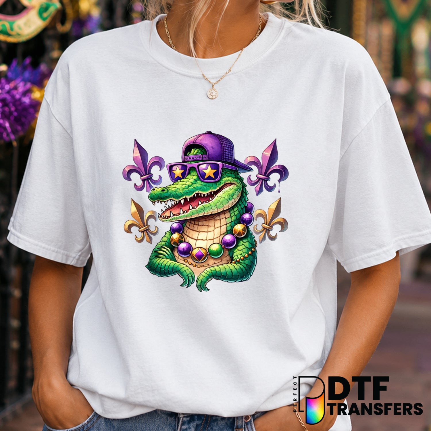Alligator Jester with Fleur De Lis – Mardi Gras DTF Transfer (view 2 of 2) – by Perfect DTF Transfers – Premade DTF Transf...