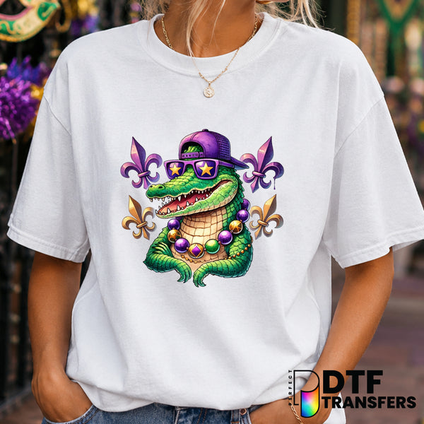 Alligator Jester with Fleur De Lis – Mardi Gras DTF Transfer (view 2 of 2) – by Perfect DTF Transfers – Premade DTF Transf...