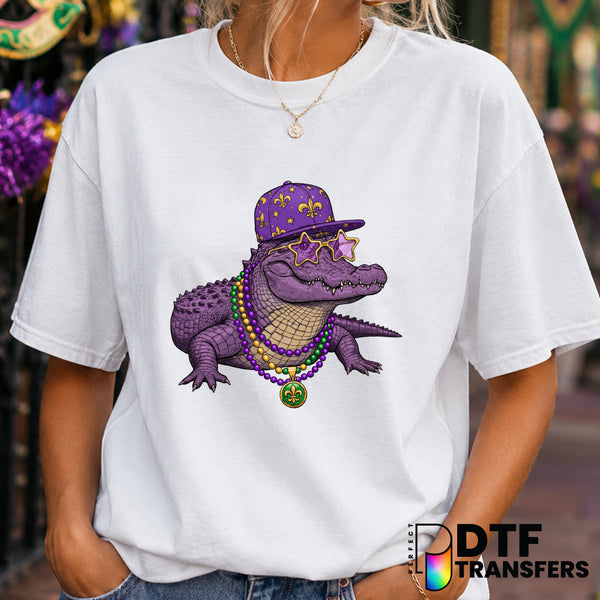 Alligator – Mardi Gras DTF Transfer (view 1 of 2) – by Perfect DTF Transfers – Premade DTF Transfers – Mardi Gras, Festival
