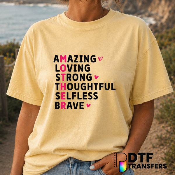 Amazing Mother Heart Attributes – Mother's Day DTF Transfer (view 1 of 2) – by Perfect DTF Transfers – Premade DTF Transfe...