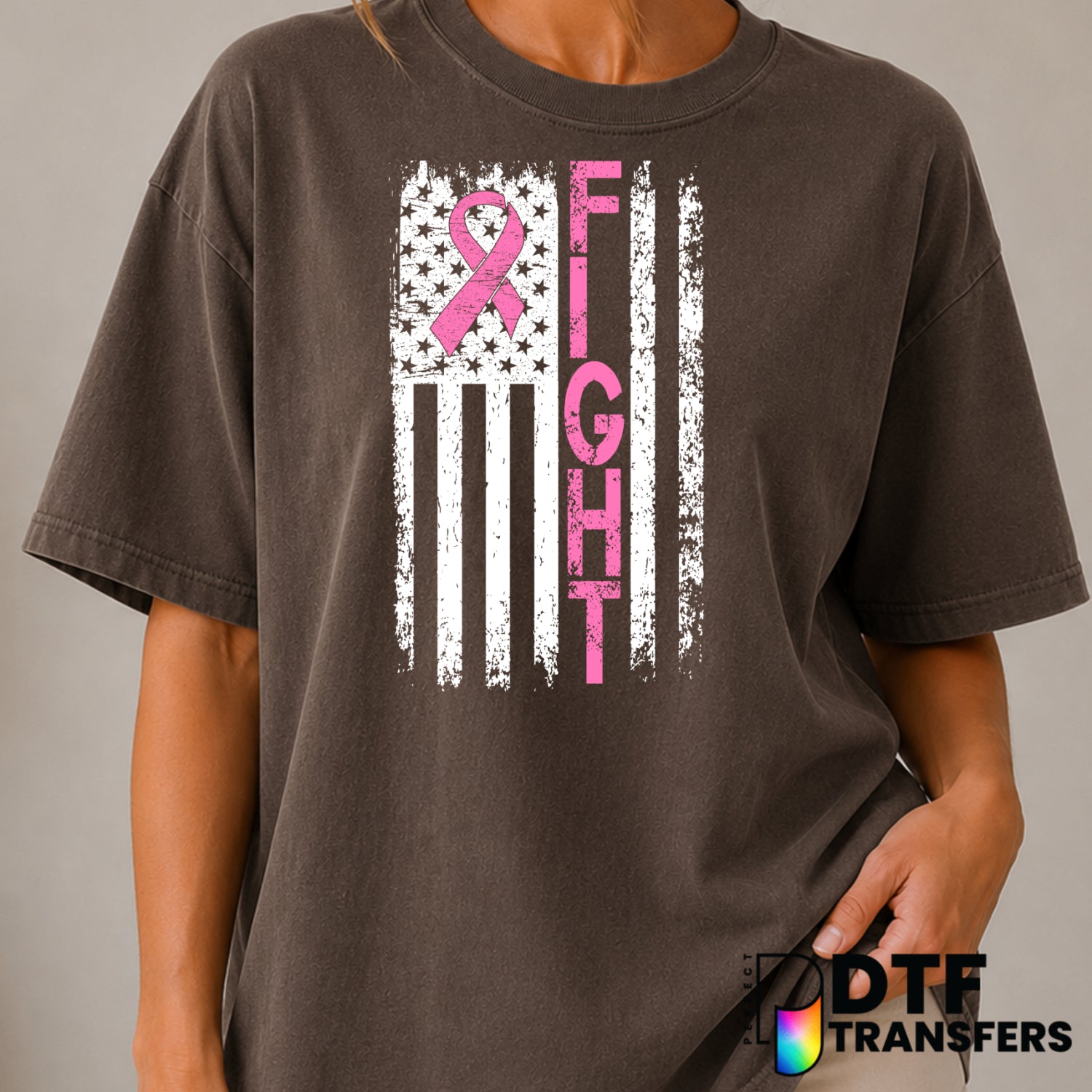 American Flag Fight Breast Cancer – DTF Transfer (view 1 of 2) – by Perfect DTF Transfers – Premade DTF Transfers – Cancer...