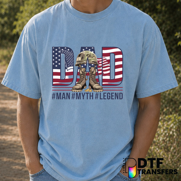 American Military Man Myth Legend Dad – Father's Day DTF Transfer (view 1 of 2) – by Perfect DTF Transfers – Premade DTF T...