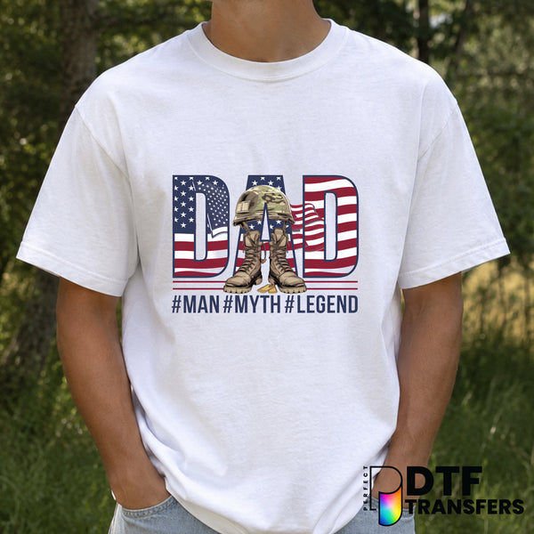 American Military Man Myth Legend Dad – Father's Day DTF Transfer (view 2 of 2) – by Perfect DTF Transfers – Premade DTF T...