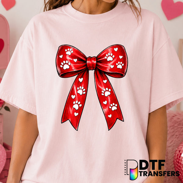 Animal Lover Coquette Bow Paw Prints – Valentine's Day DTF Transfer (view 1 of 2) – by Perfect DTF Transfers – Premade DTF...