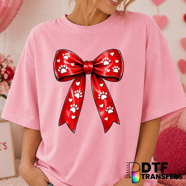 Animal Lover Coquette Bow Paw Prints – Valentine's Day DTF Transfer (view 2 of 2) – by Perfect DTF Transfers – Premade DTF...