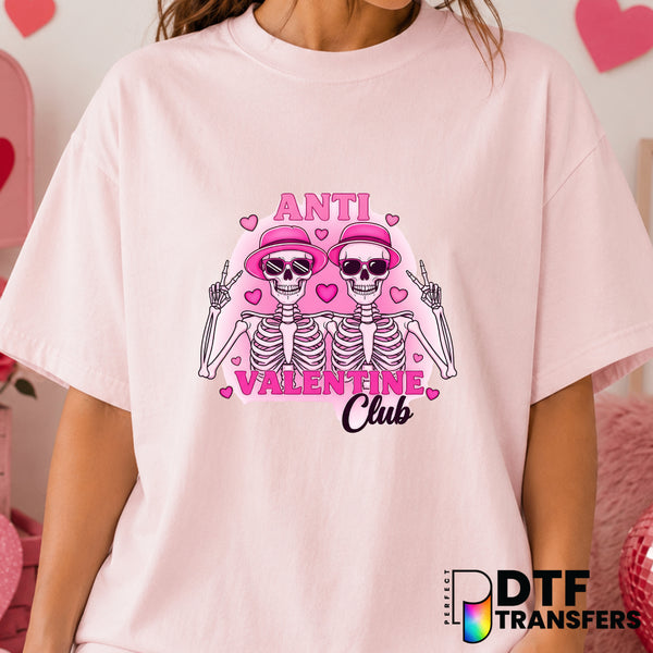 Anti Valentine's Day Club Skeleton Hearts – Valentine's Day DTF Transfer (view 1 of 2) – by Perfect DTF Transfers – Premad...