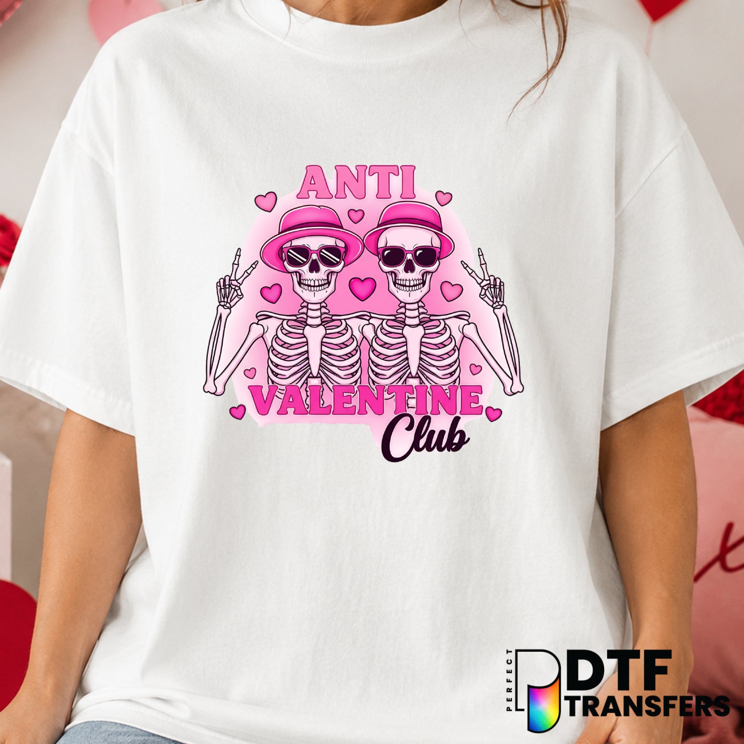 Anti Valentine's Day Club Skeleton Hearts – Valentine's Day DTF Transfer (view 2 of 2) – by Perfect DTF Transfers – Premad...