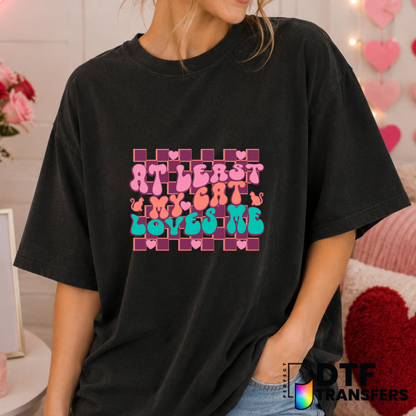 At Least My Cat Loves Me – Valentine's Day DTF Transfer (view 1 of 2) – by Perfect DTF Transfers – Premade DTF Transfers –...