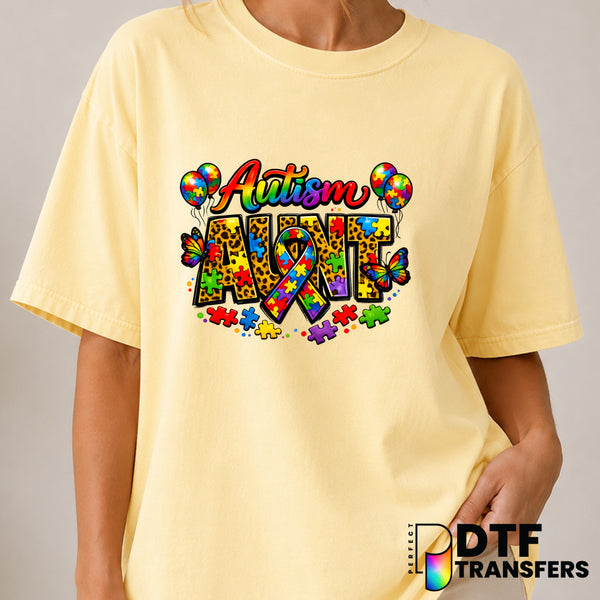 Autism Aunt – Autism Awareness DTF Transfer (view 1 of 2) – by Perfect DTF Transfers – Premade DTF Transfers – Autism Awar...