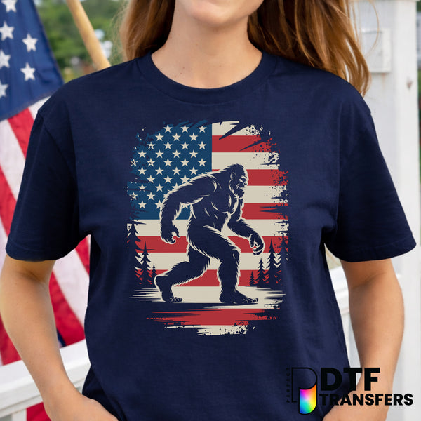 Bigfoot American Flag Grunge – Fourth of July DTF Transfer