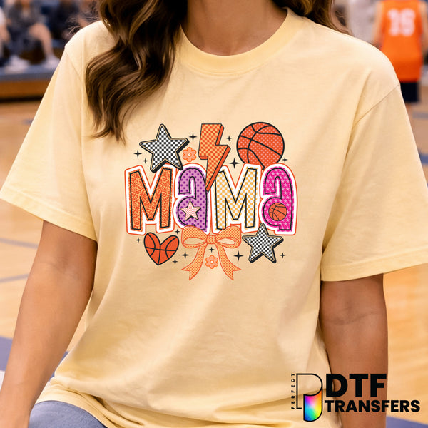 BASKETBALL MAMA with Coquette Bow – Basketball DTF Transfer