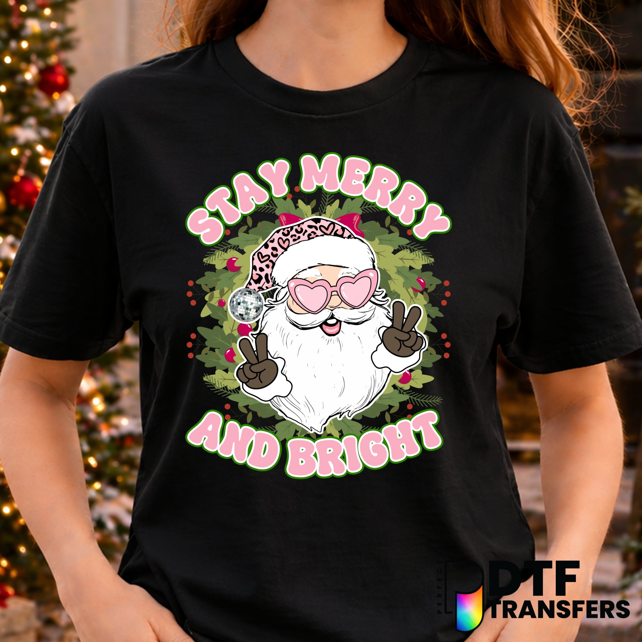 Stay Merry and Bright Peace Disco – Christmas DTF Transfer