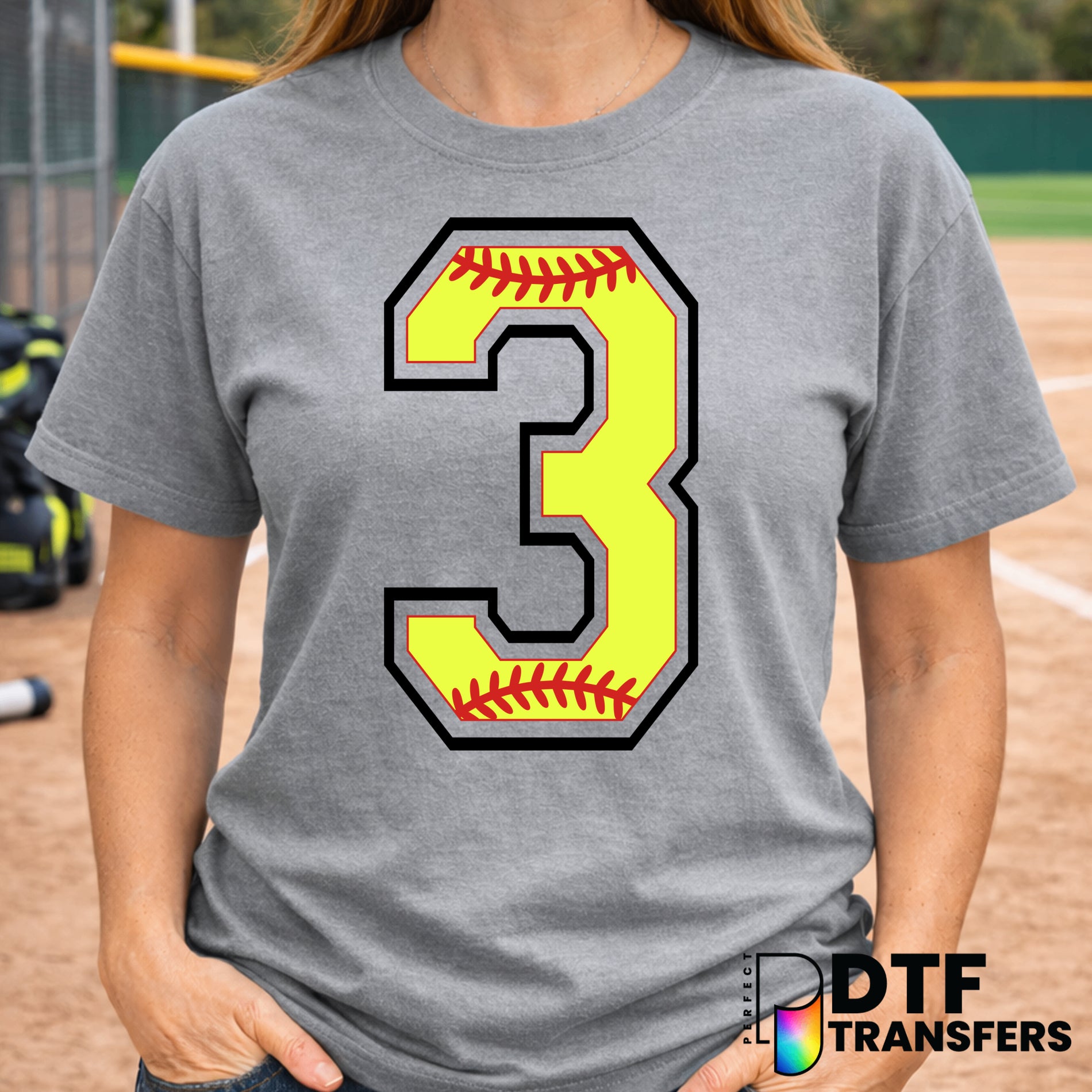 Softball with Number 3 – DTF Transfer