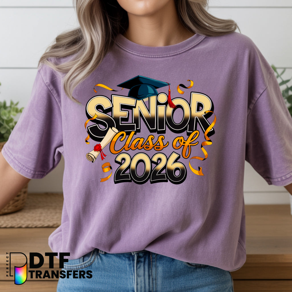 Black and Gold Senior Class of 2026 – Teacher DTF Transfer