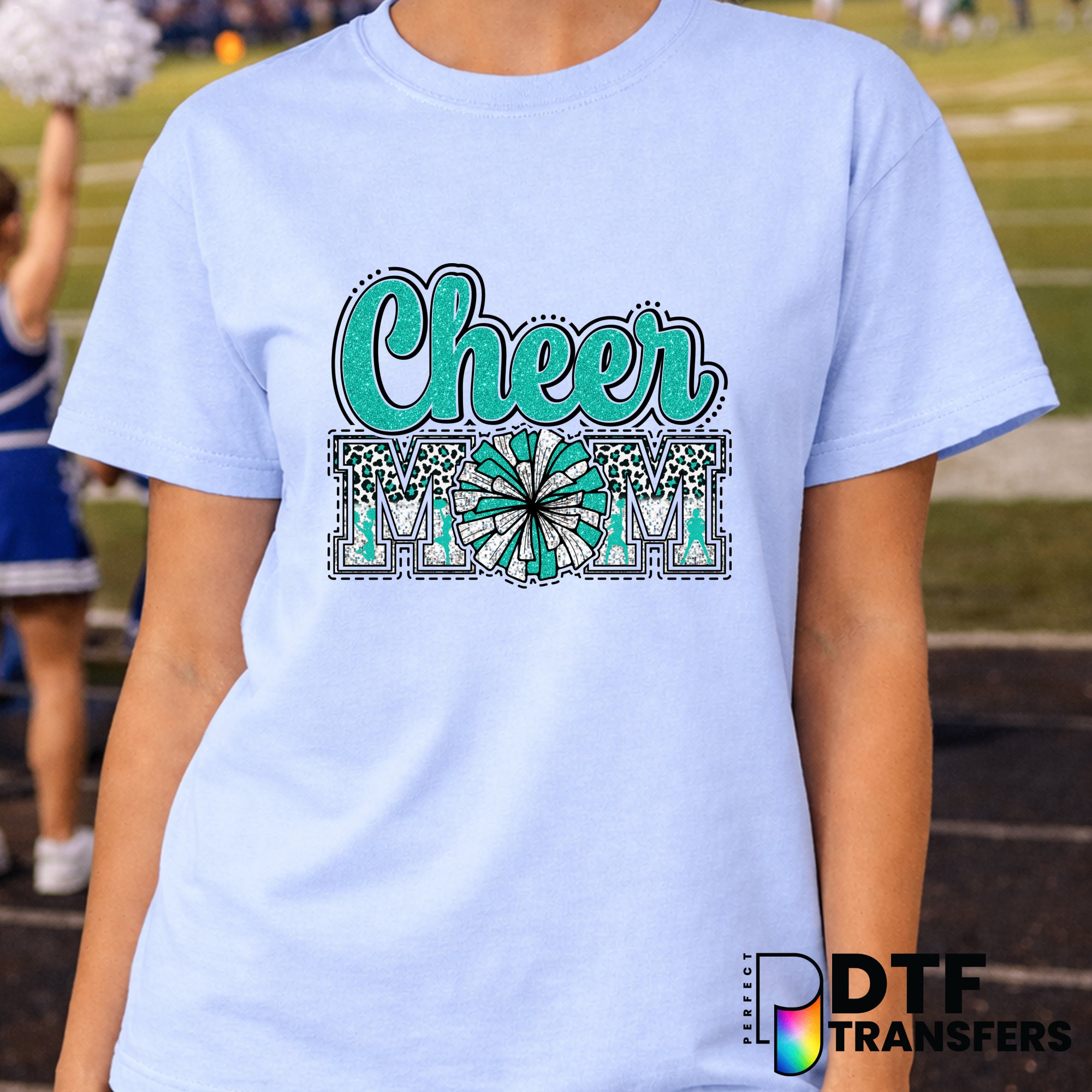 Cheer Mom Faux Glitter Leopard Pom Pom – Cheerleading DTF Transfer