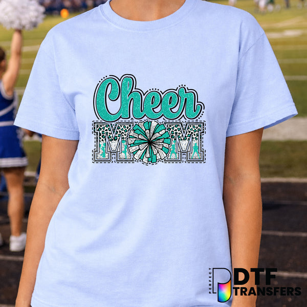 Cheer Mom Faux Glitter Leopard Pom Pom – Cheerleading DTF Transfer