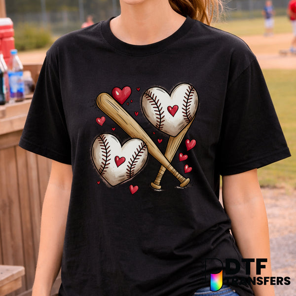 Retro Baseball Hearts and Bats – Baseball DTF Transfer