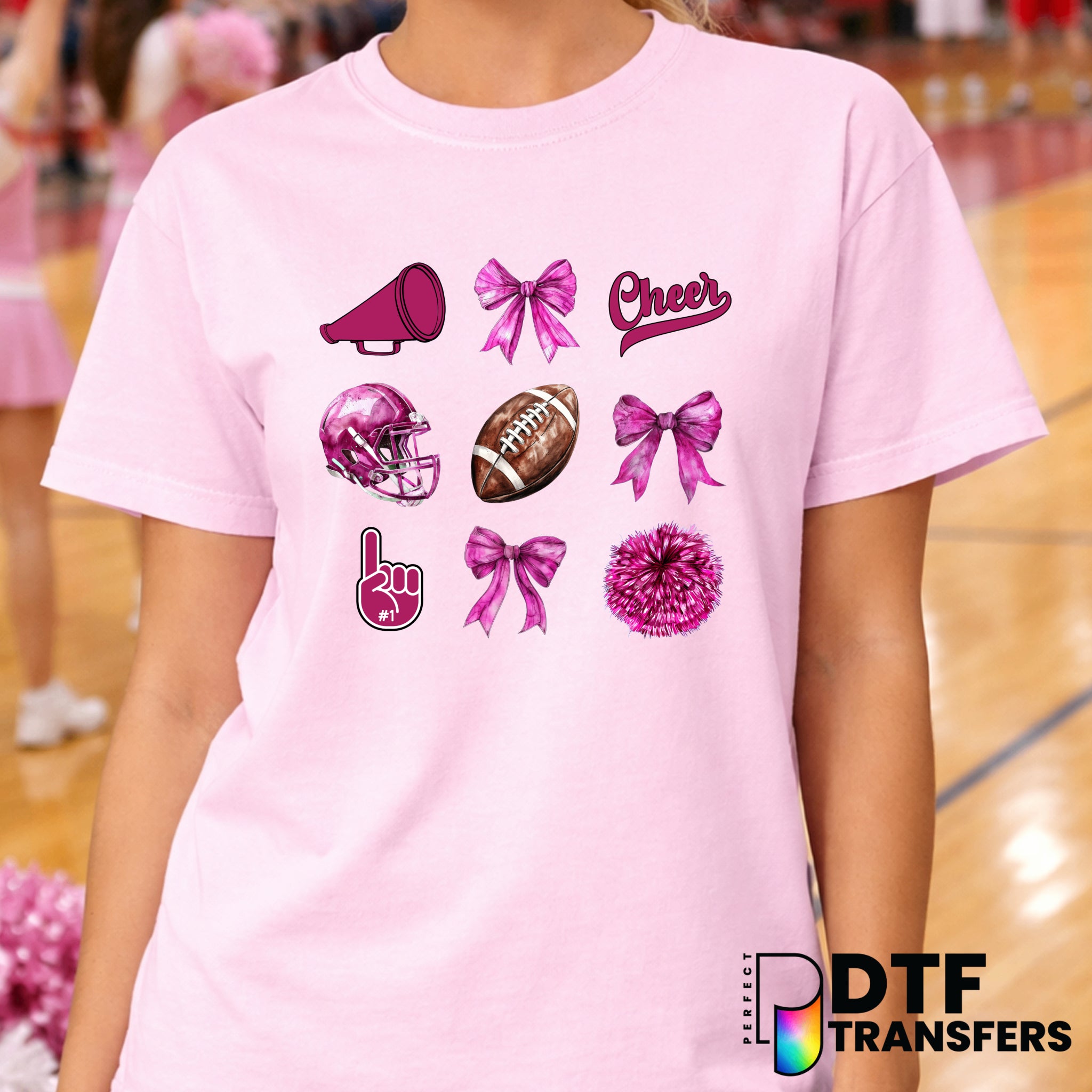 Pink Cheer Football Coquette Bow – Cheerleading DTF Transfer