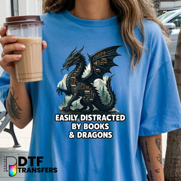 Easily Distracted By Books and Dragons – Teacher DTF Transfer