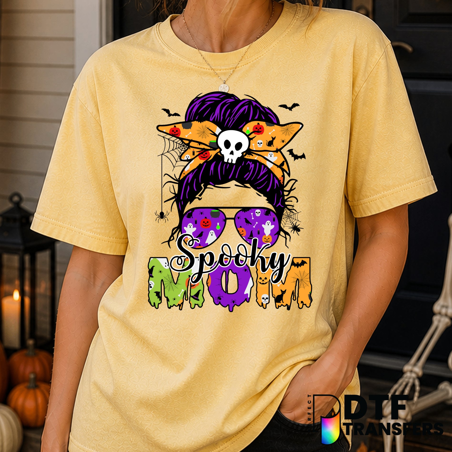 Spooky Mom Messy Bun – Halloween DTF Transfer