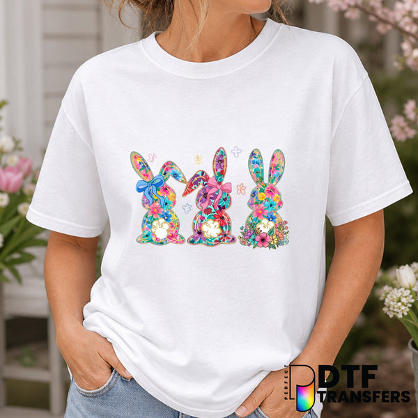 Floral Bunny with Bows Coquette Easter – DTF Transfer