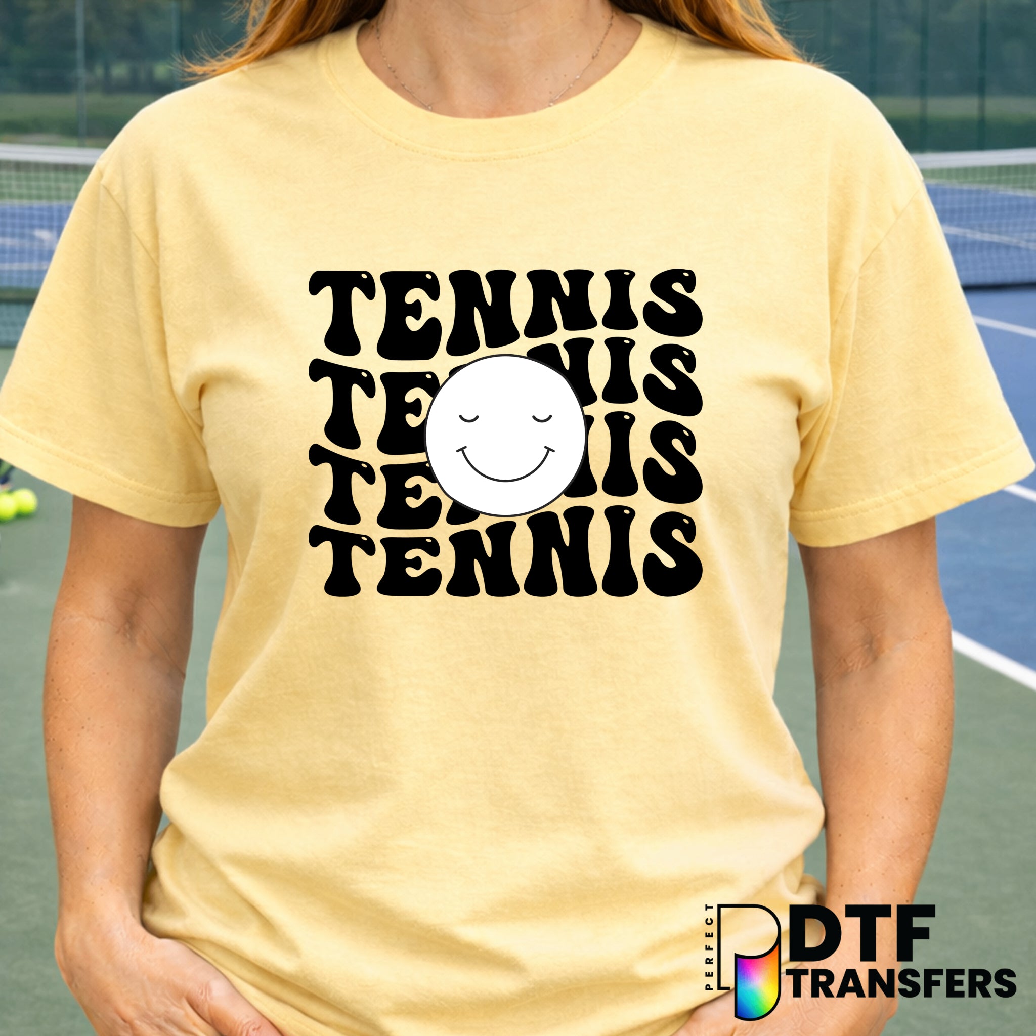 Tennis – Retro Smiley Wavy Stack DTF Transfer