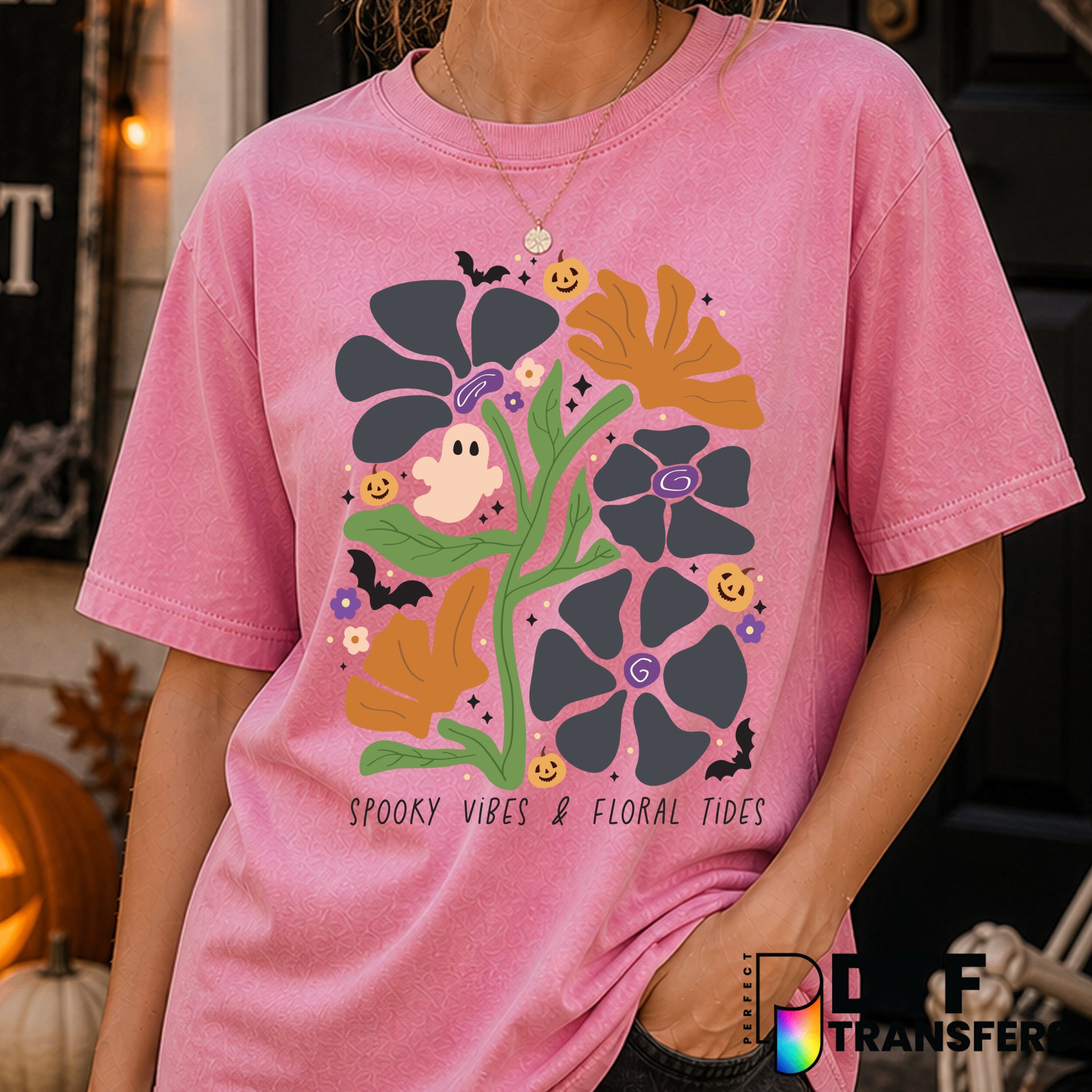 Spooky Vibes & Floral Tides – Halloween DTF Transfer