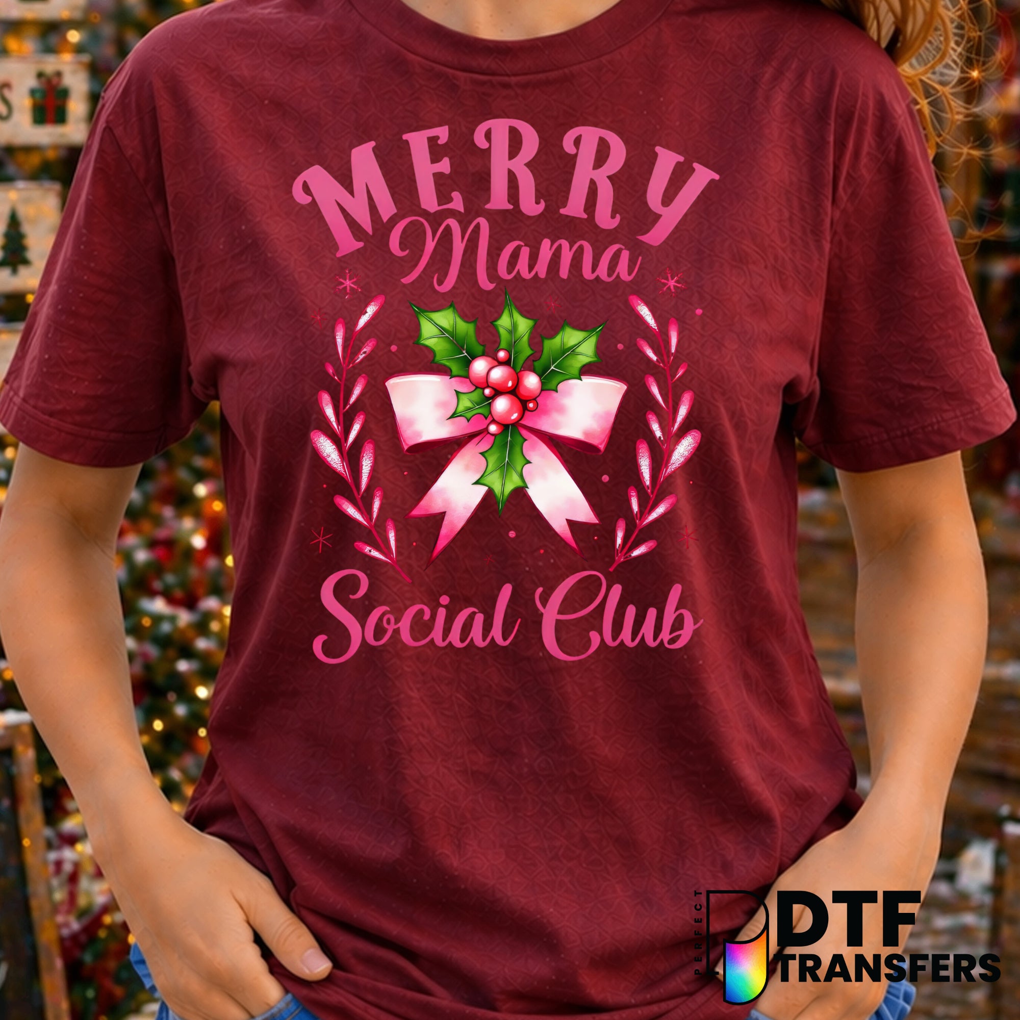 Merry Mama Social Club Pink Pastel Coquette Christmas – Christmas DTF Transfer